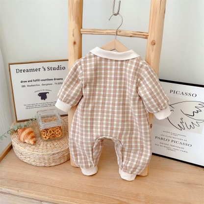 Bear-shaped Collar Decorations Gingham Romper