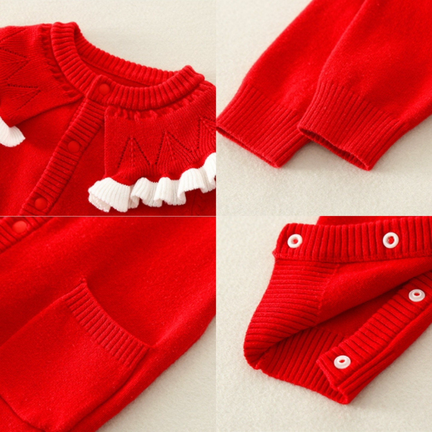 Baby Boy/Girl Crew Neck Solid Color Knit Long Sleeve Romper-kissminis