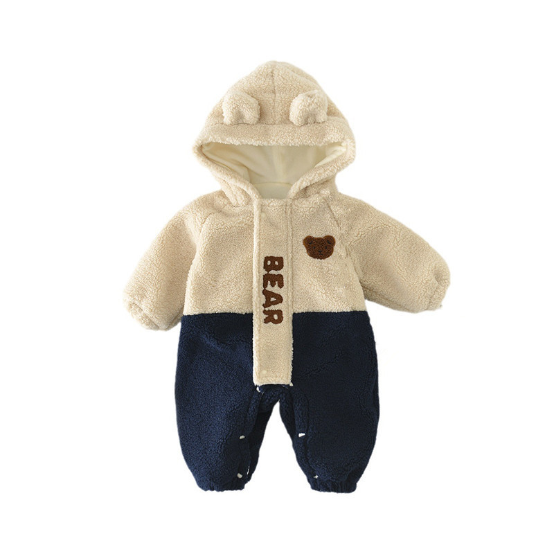 Baby Winter Thicken Warm Bear Ear and Letter Fluffy Long Sleeve Hooded Romper-kissminis