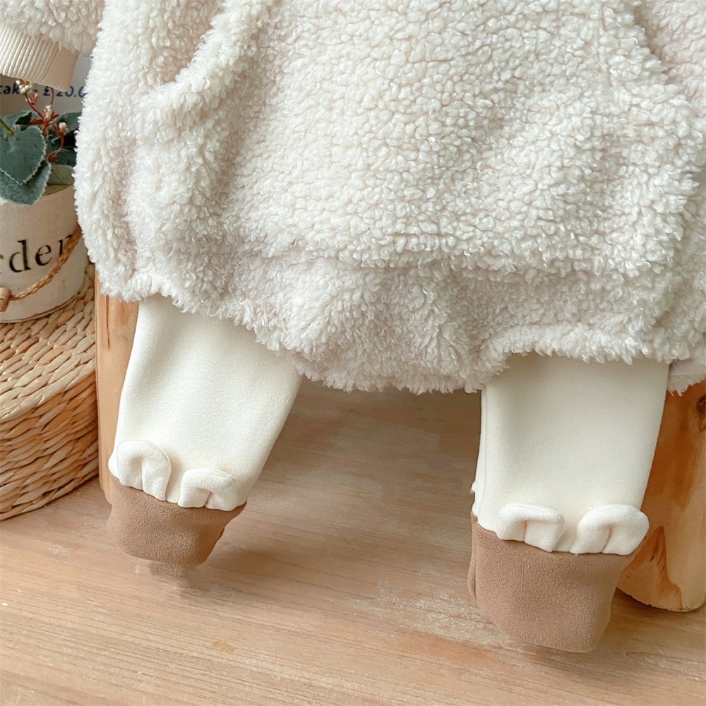 Baby Boy/Girl Winter Thicken Fluff Cute Bear Design Long Sleeve Bodysuit and Hat and Pants Set-kissminis