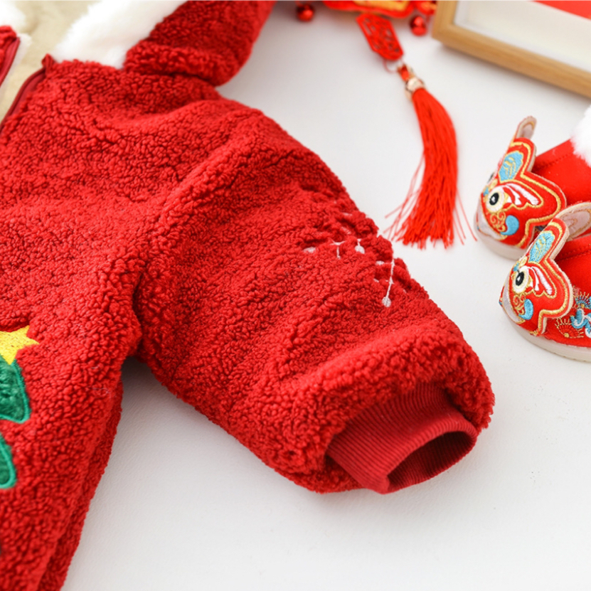 2pcs Winter Baby Boy/Girl Christmas Tree and Snow Embroidery Long Sleeve Hooded Romper with Scarf Set-kissminis