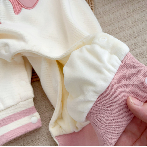 Baby Girl Super Cute Thickened Plush Butterfly Knot Pattern with Long Sleeve Romper-kissminis