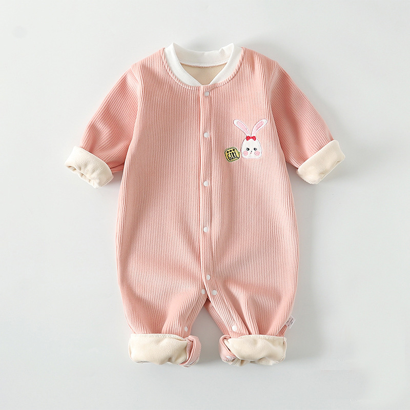 Baby Boy/Girl Spring Cute Animals Embroider Single Breasted Long Sleeve Romper-kissminis