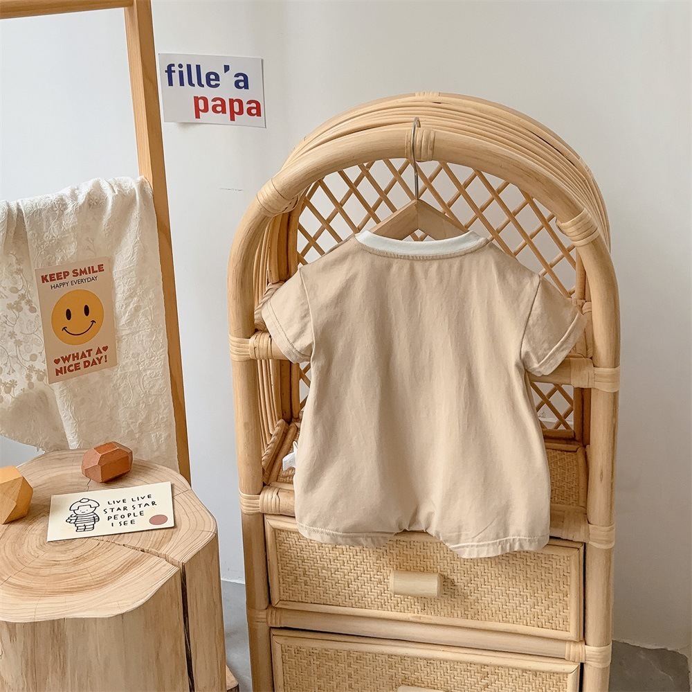 Bear and Cub Print Short-sleeved Baby Romper
