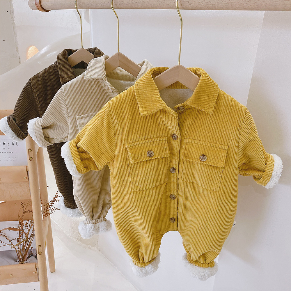 Baby Boy/Girl Winter Fluff Thicken Solid Color Long Sleeves Romper-kissminis
