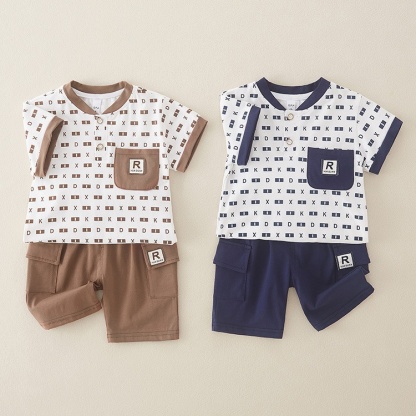2pcs Baby Boy Monogram Print T-shirt with Pant Set-kissminis