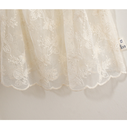 3pcs White Lace - detailed Sleeveless Top and Blue Denim Shorts Set