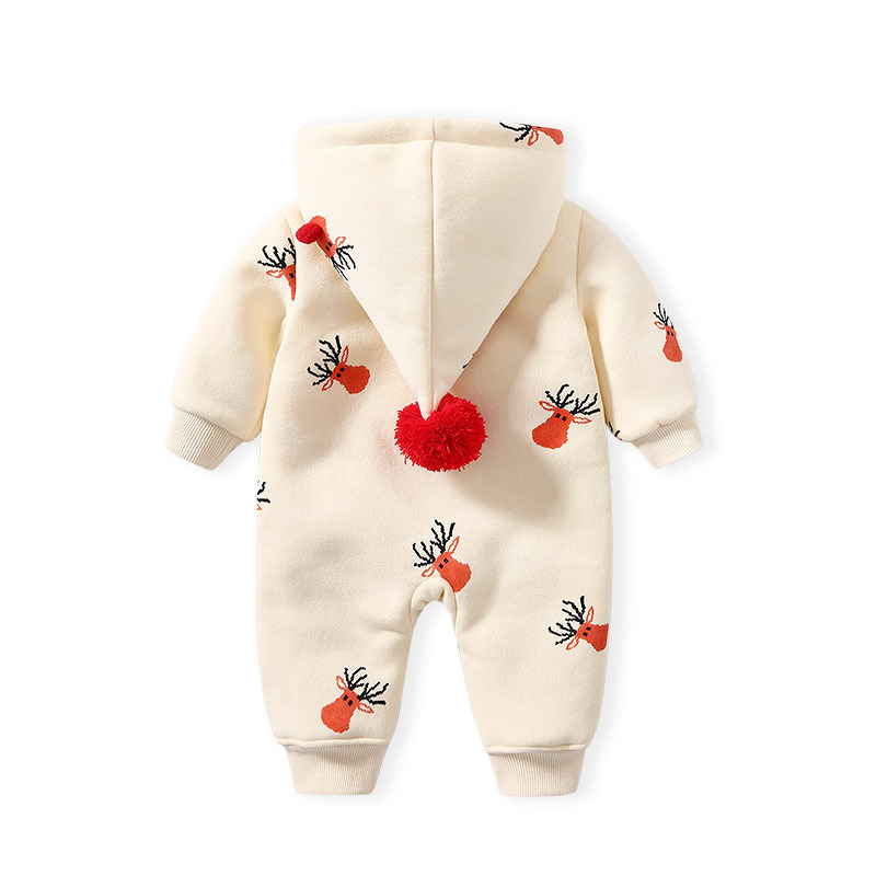 Baby Boy/Girl Christmas Style Allover Elk Pattern Long Sleeve Hooded Romper-kissminis