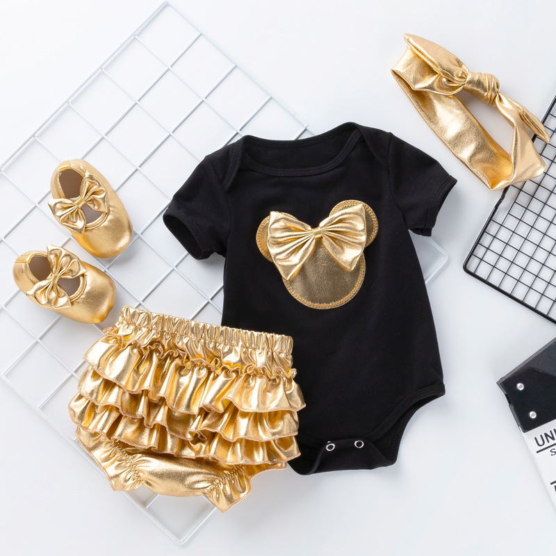Baby Girl Mickey Mouse Bow Tie Bodysuit and Hat Set-kissminis