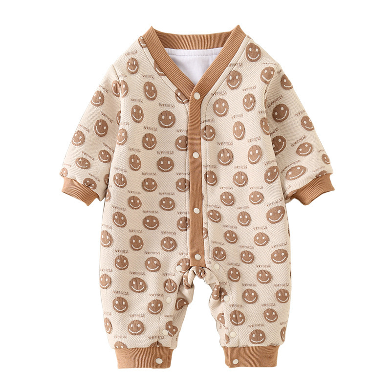 Baby Boy Allover Smiling Face Print Long Sleeve Romper-kissminis
