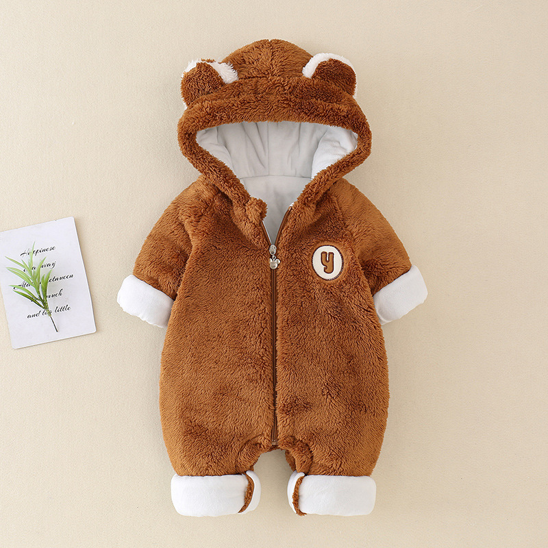 Baby Winter Cute Bear Long Sleeve Fluff Hooded Romper-kissminis