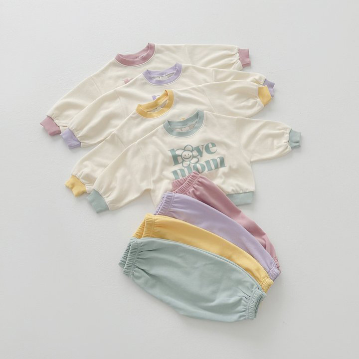 2pcs Baby Pure Cotton Letter Smiley Face Color Matching Sweatshirt and Pants Set-kissminis