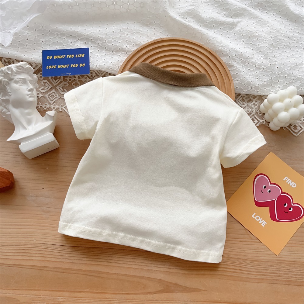2pcs Baby Boy Bear Print Polo Style T-shirt with Pant Set-kissminis