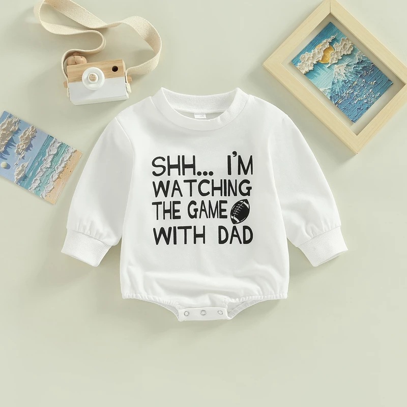 Baby Boy/Girl Baseball Theme Letters Print Long Sleeve Bodysuit-kissminis
