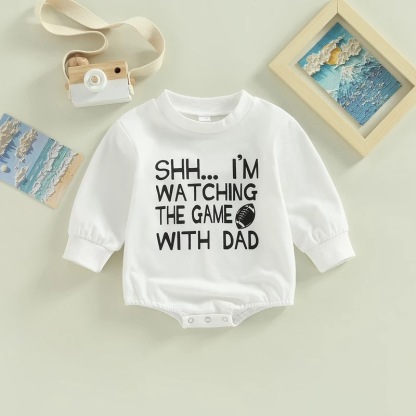 Baby Boy/Girl Baseball Theme Letters Print Long Sleeve Bodysuit-kissminis