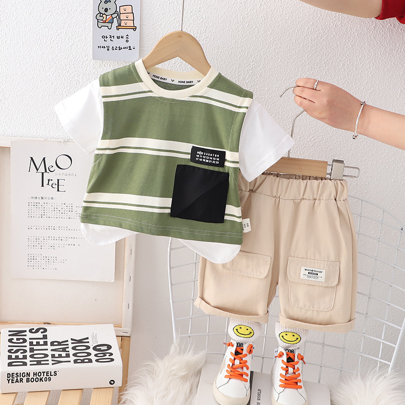 Toddler Boy/Girl Solid Color Striped Two-Piece Set-kissminis