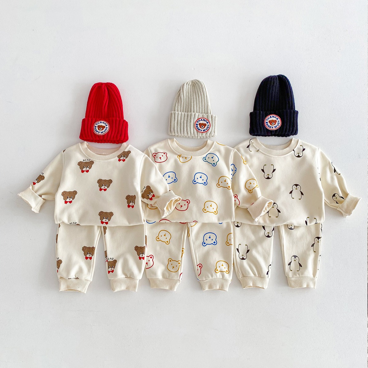 2pcs Baby Boy/Girl Cartoon Print Sweatshirt and Pant Set-kissminis