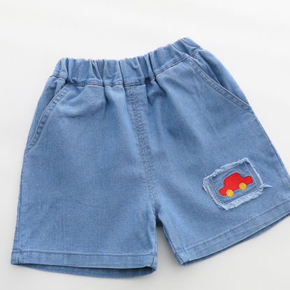 2pcs Vehicle Print Shirt with Green Collar Polo Short Sleeve Shorts Set