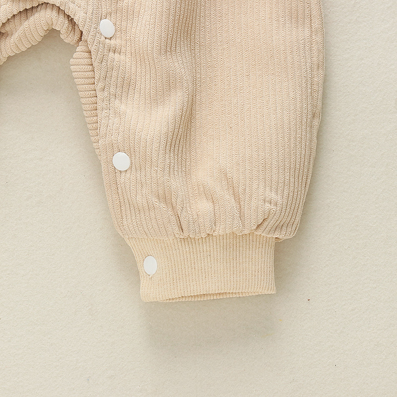 Baby Drawstring Waist Solid Color Corduroy Romper-kissminis