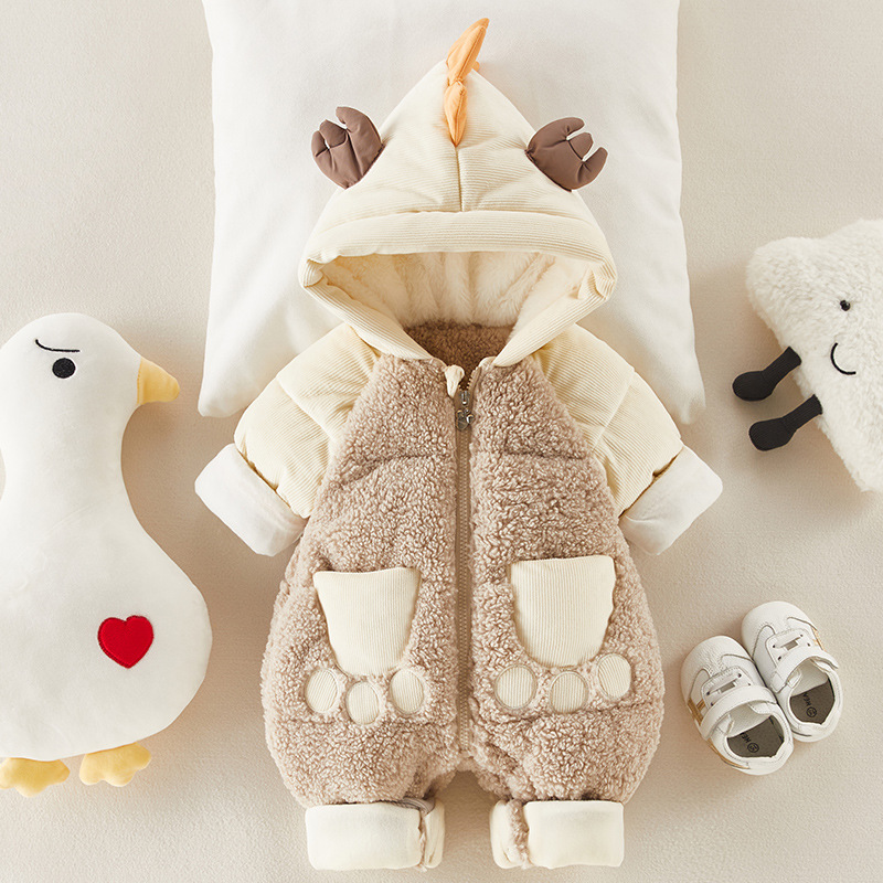 Baby Winter Warm Cute Animal Long Sleeve Fluff Hooded Romper-kissminis