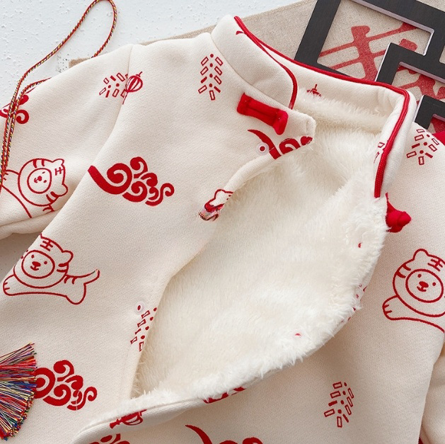 Baby Winter Thicken Allover Tiger Graphic Chinese New Year Style Romper-kissminis