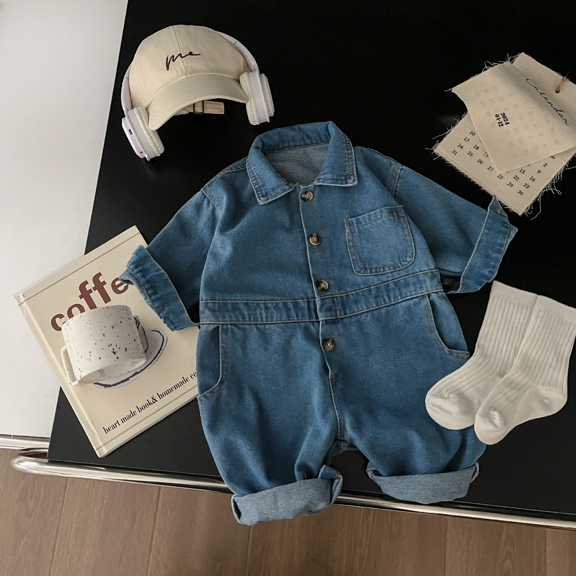 Baby Boy/Girl Denim Solid Color Romper-kissminis