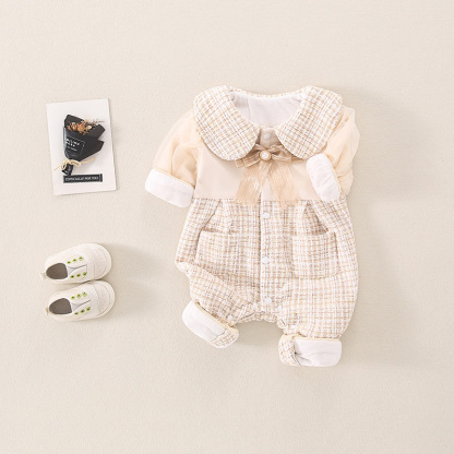 Baby Girl Lace Bowknot Chanel Style Long Sleeve Romper-kissminis