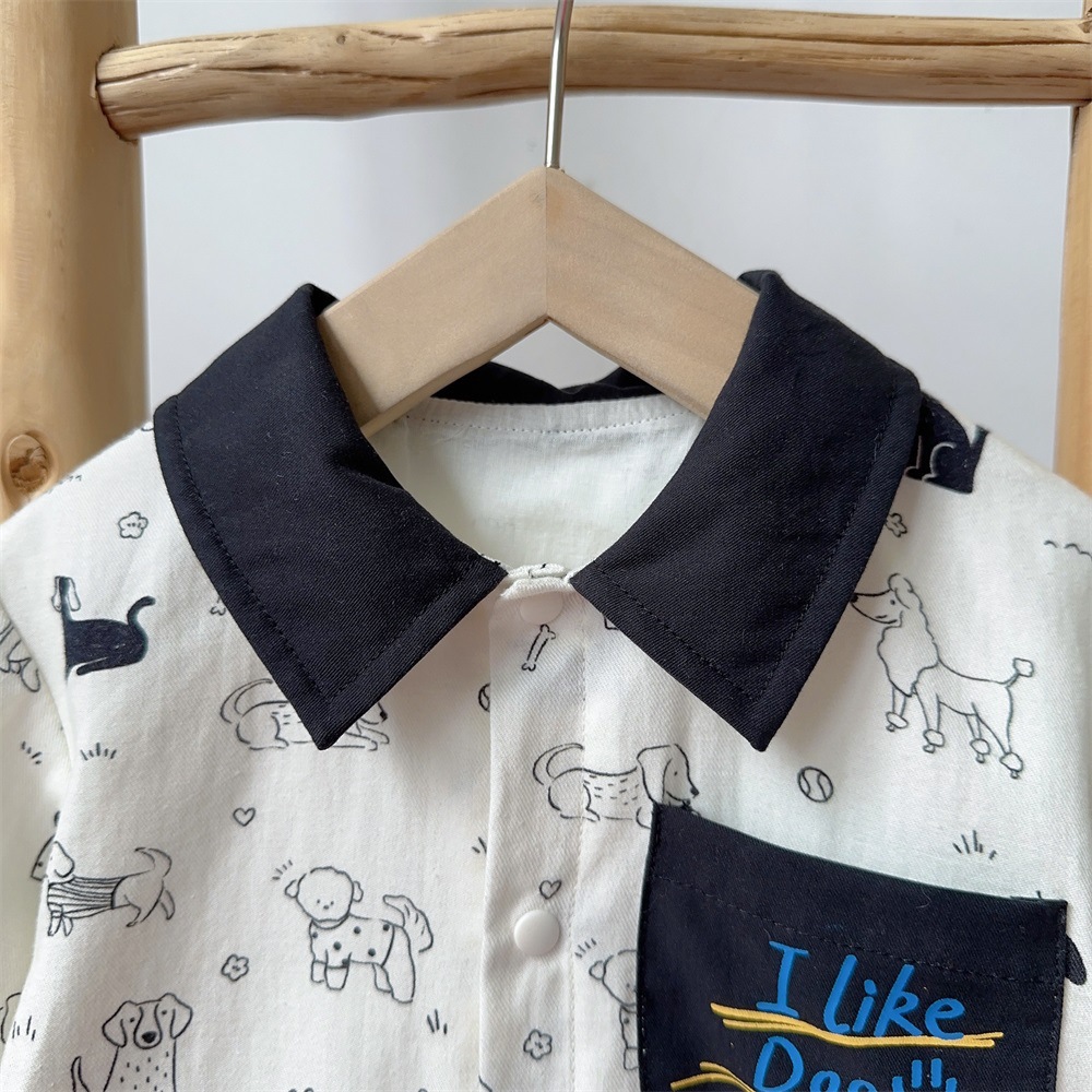 Black Collar and Dog Print Pocket Detail Romper