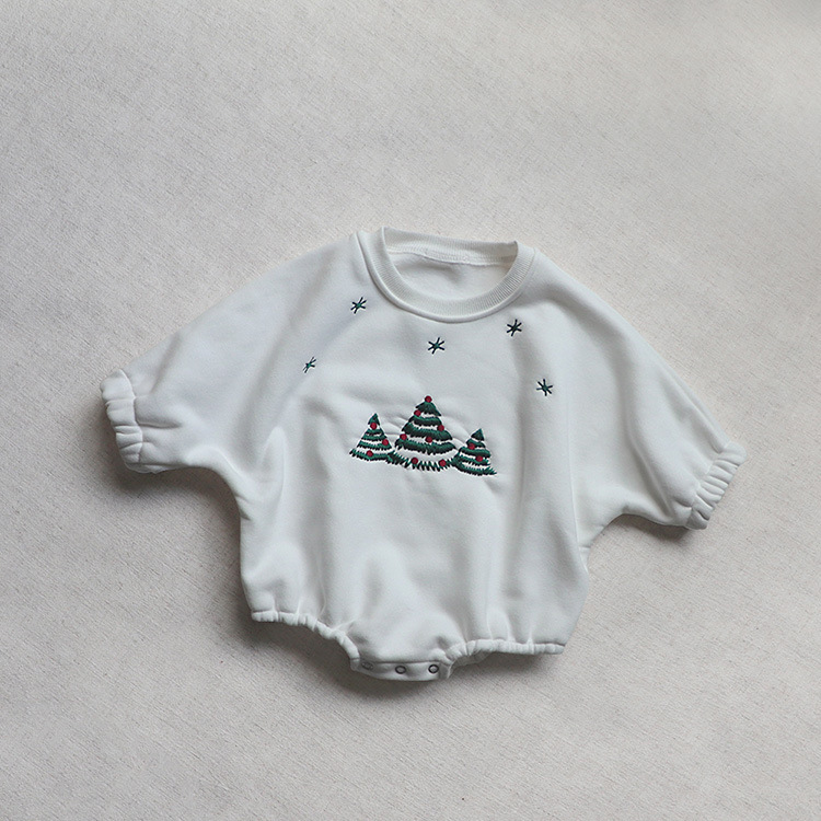 Baby Girl Christmas Tree Pattern Long Sleeve Bodysuit-kissminis