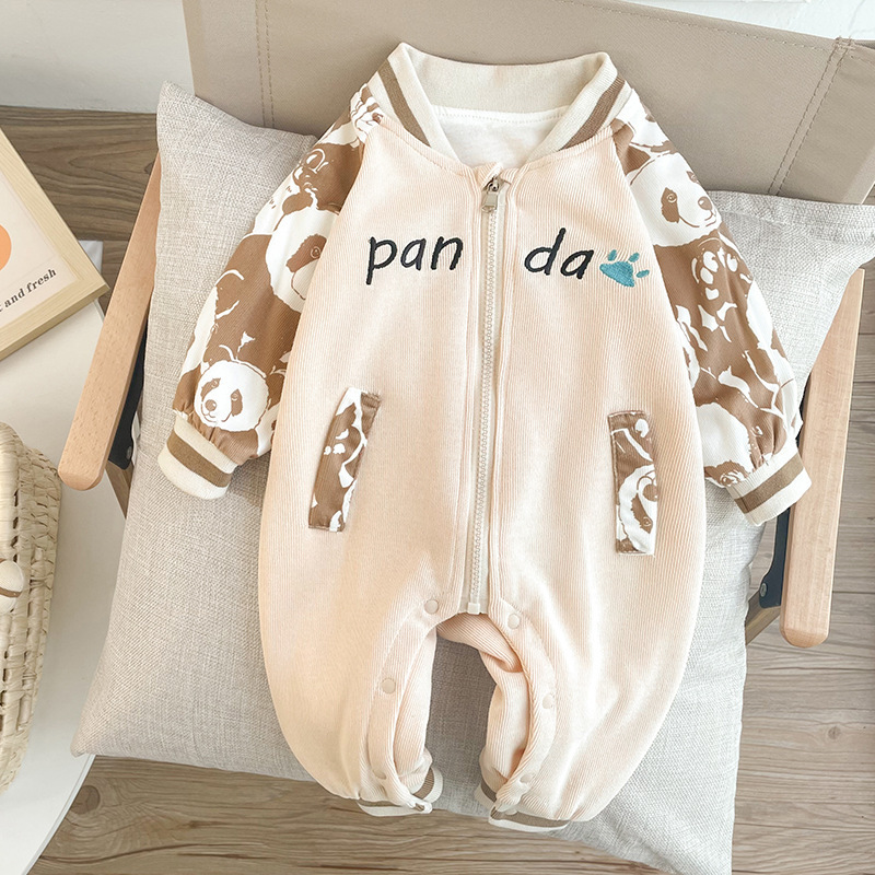Baby Boy/Girl Allover Cute Panda Pattern Long Sleeve Romper-kissminis