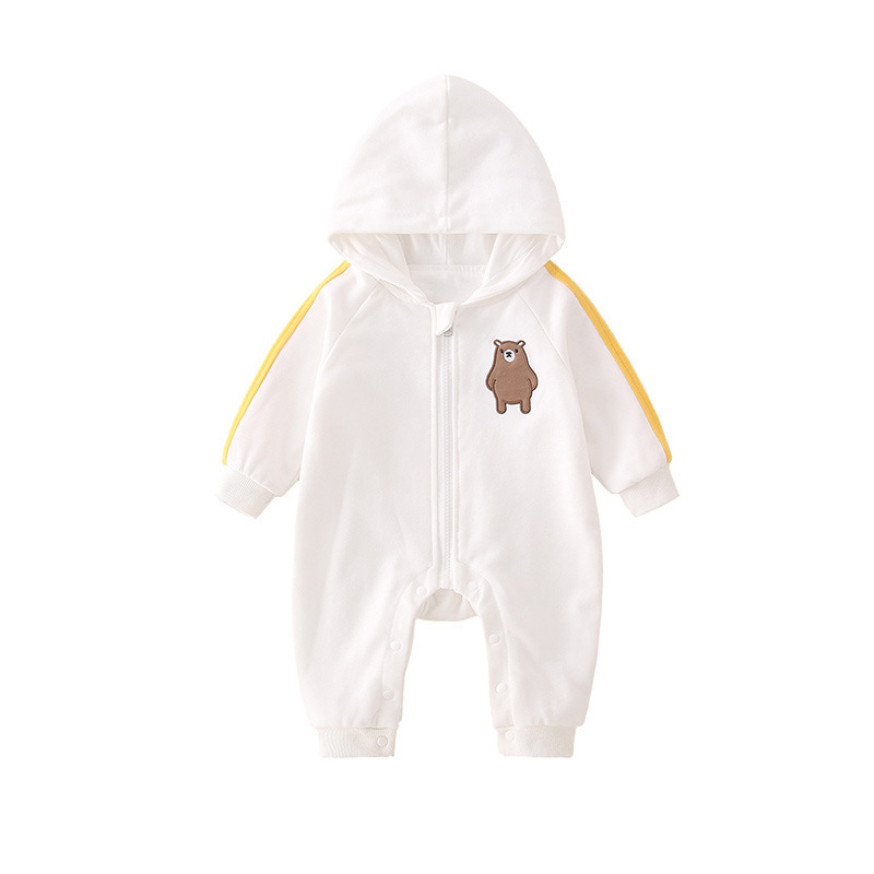 Newborn Baby Bear Pattern Hooded Zippered Long Sleeve Romper-kissminis