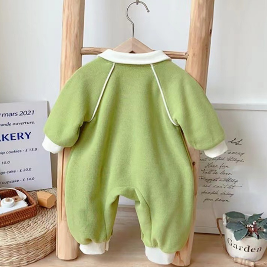 Newborn Baby Boy/Girl Lapel Button Pockets Design Soild Color Winter Long Sleeve Romper-kissminis