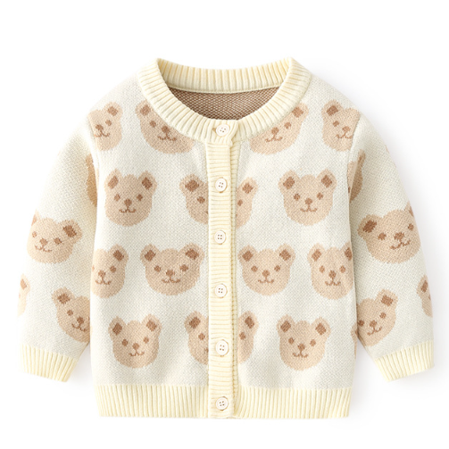 Toddler Boy/Girl Allover Bear Pattern Long Sleeve Knitted Sweatshirt-kissminis