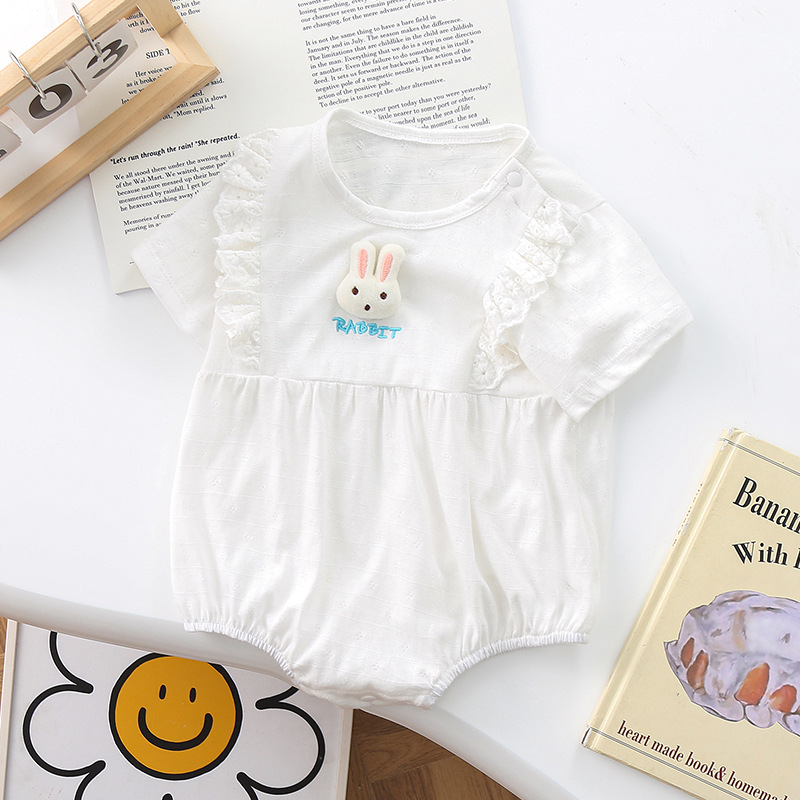Newborn Baby Girl 95% Cotton Lace Lovely Embroidered Rabbit Button Bodysuit