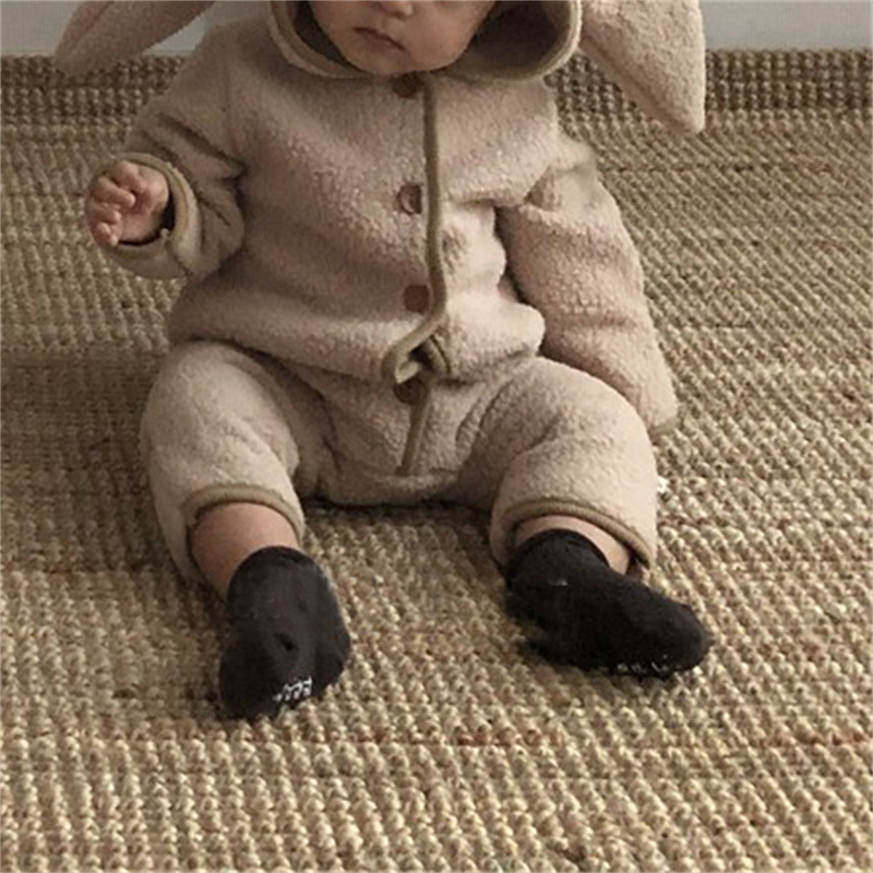 Baby Boy/Girl Cute Rabbit Ears Lamb Hairy Hat Design Long Sleeve Hooded Romper -kissminis