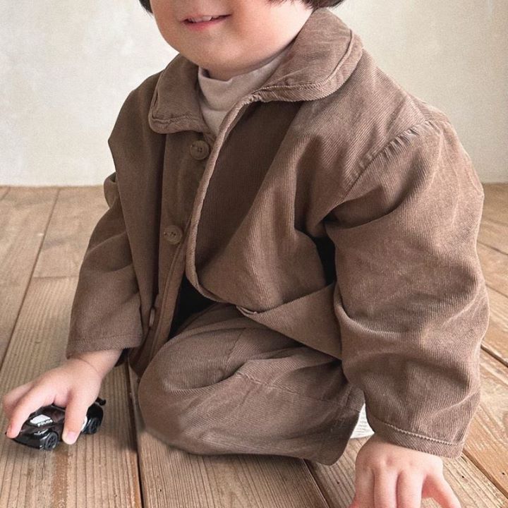 2pcs Baby Boy/Girl Corduroy lapel Loose-buttoned Long Sleeves Casual Set-kissminis