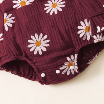 2pcs Newborn Baby Girl Allover Daisy Print Flutter Sleeve Sweet Bodysuit with Hairband Set