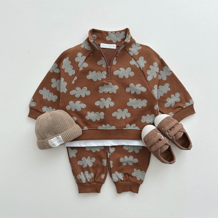 2pcs Toddler Boy/Girl Cloud Print High Neck T-Shirt and Pants Set-kissminis
