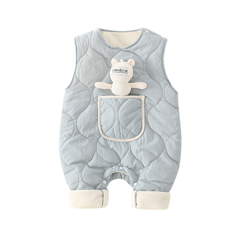 Baby Boy/Girl Winter Warm Thicken Filled with Cotton Overalls Romper with Rabbit Doll-kissminis