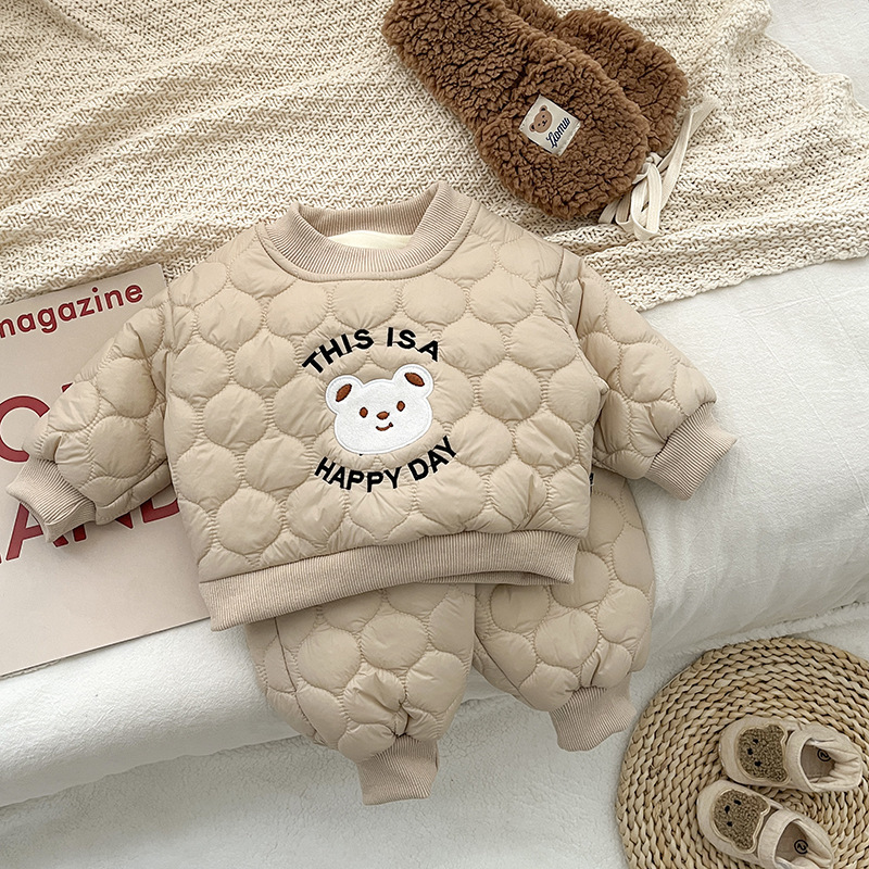 2pcs Toddler Boy/Girl Cute Bear and Letters Print Solid Color Long Sleeve Sweatshirt and Pants Set-kissminis