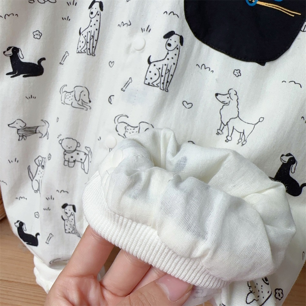 Black Collar and Dog Print Pocket Detail Romper
