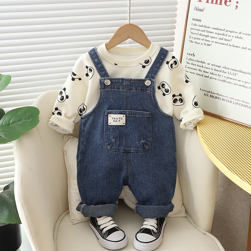 Baby Denim Overalls and Allover Print T-Shirt Set-kissminis