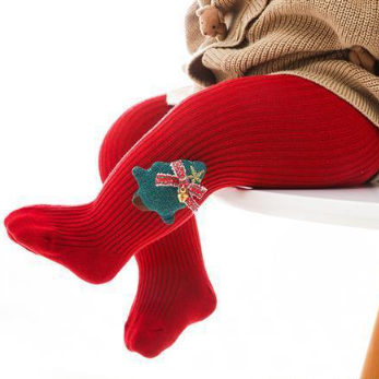 Baby Girl Christmas Style Solid Color Knitted Leggings-kissminis