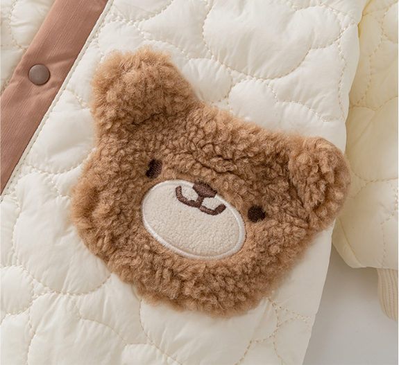 Newborn Baby Boy/Girl Cute Bear Print and Bear Ear Design Fluff Hooded Long Sleeve Romper-kissminis