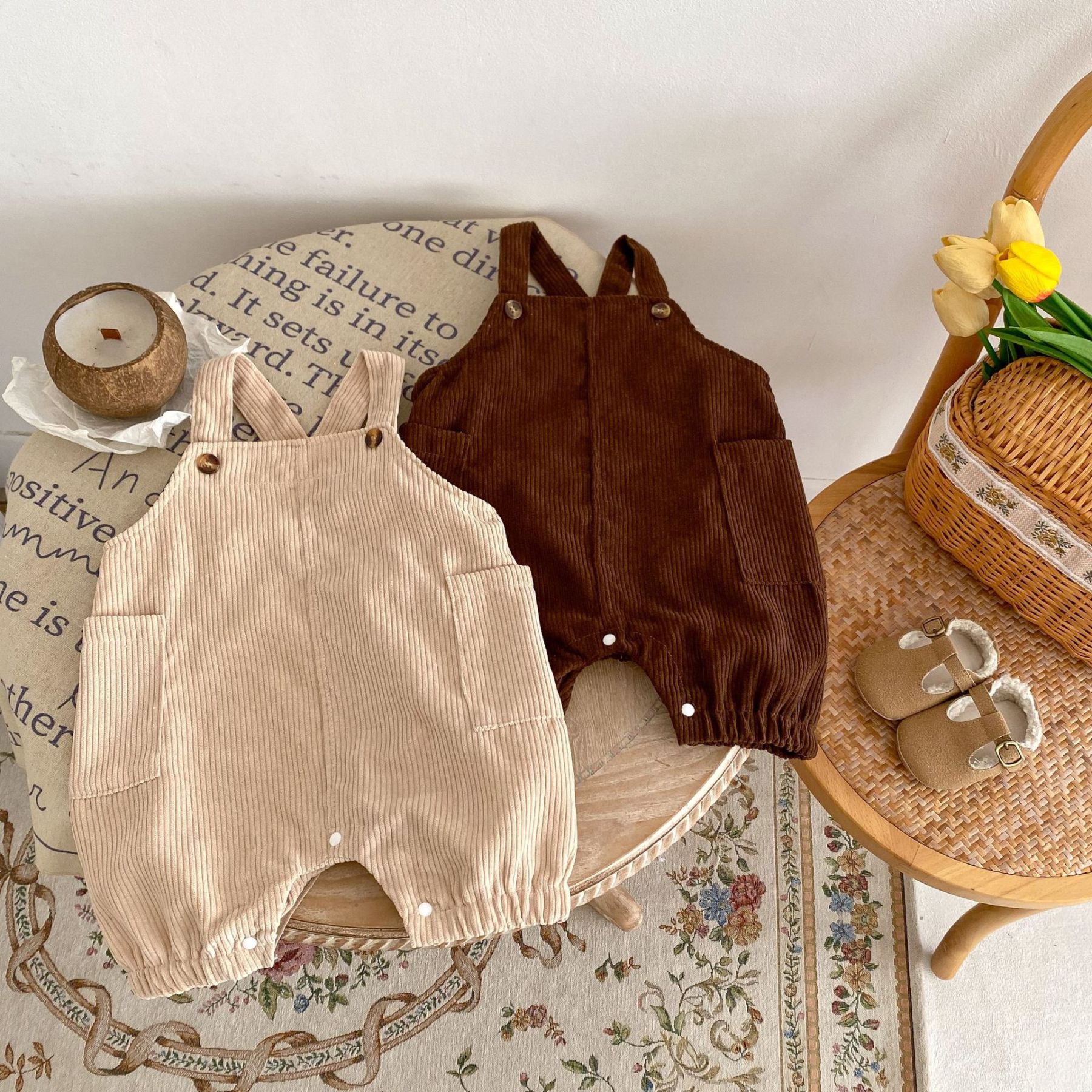 Baby Boy/Girl Corduroy Double Side Pockets Overalls Romper-kissminis