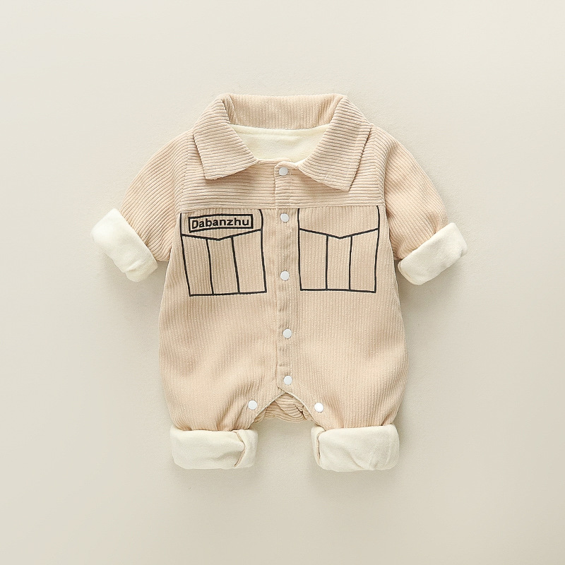 Baby Owls Pattern Solid Color Corduroy Romper-kissminis