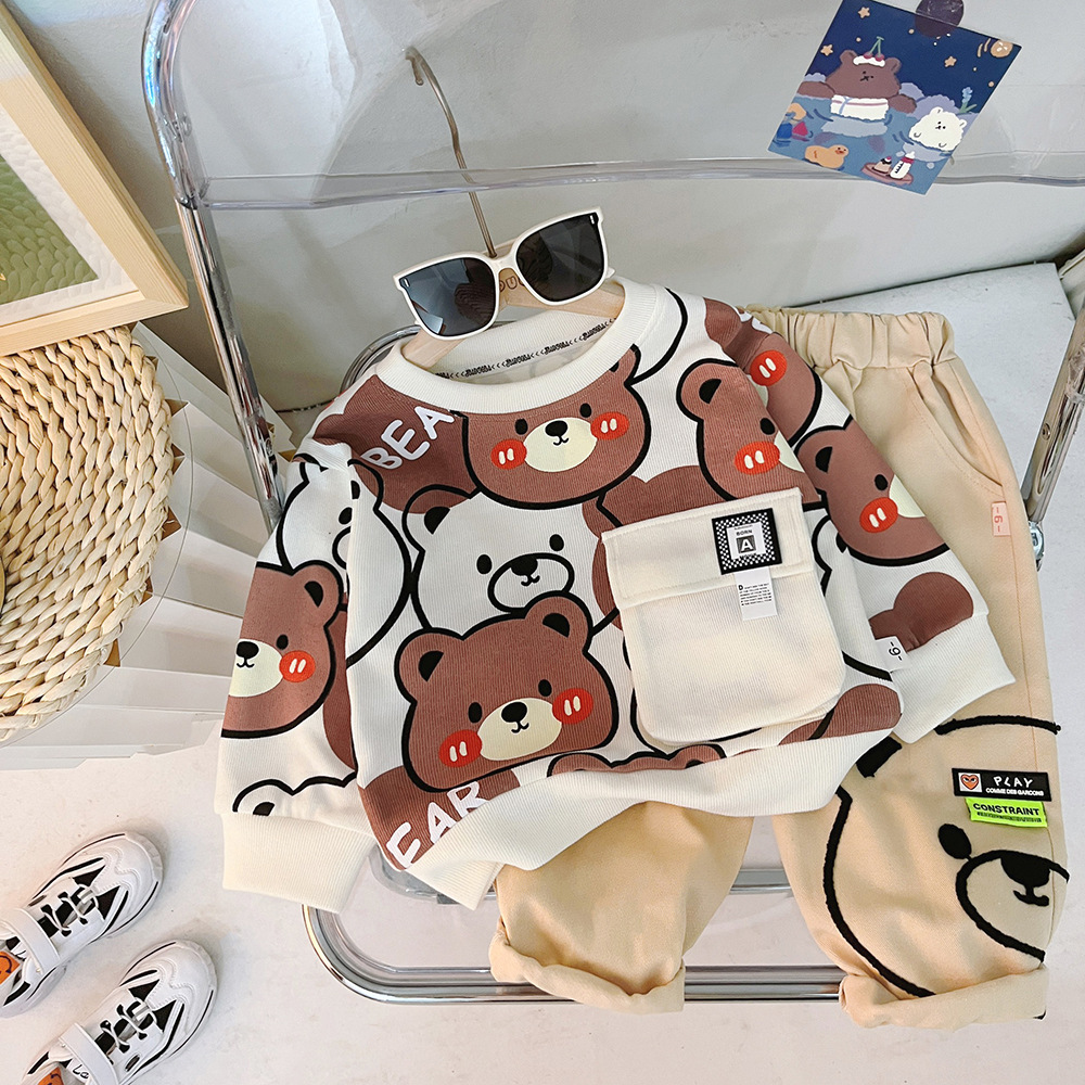Allover Cartoon Bear Pattern Two Piece Set-kissminis