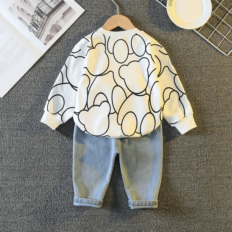 Toddler Boy Allover Cartoon Bear Pattern Two Piece Set-kissminis