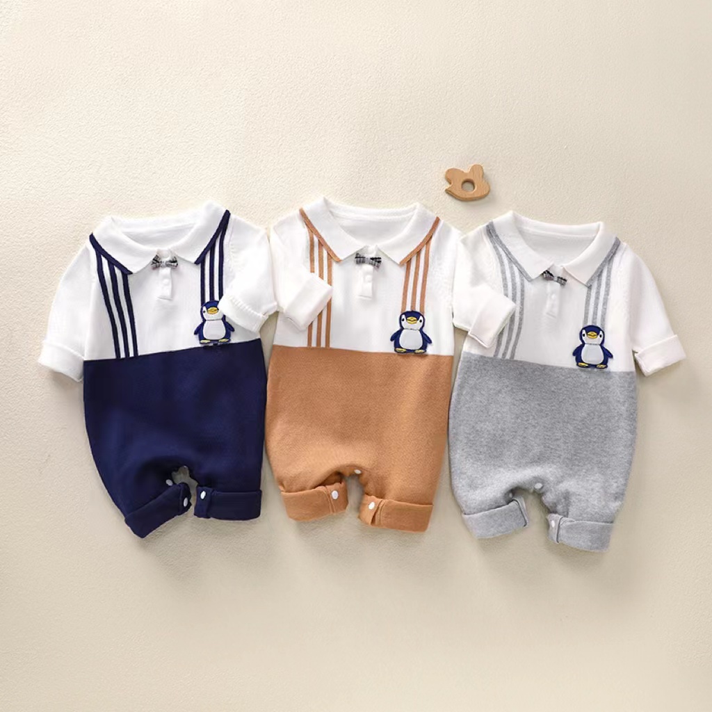 Baby Boy & Girl Cute Cartoon Graphic Knit Long Sleeve Romper-kissminis