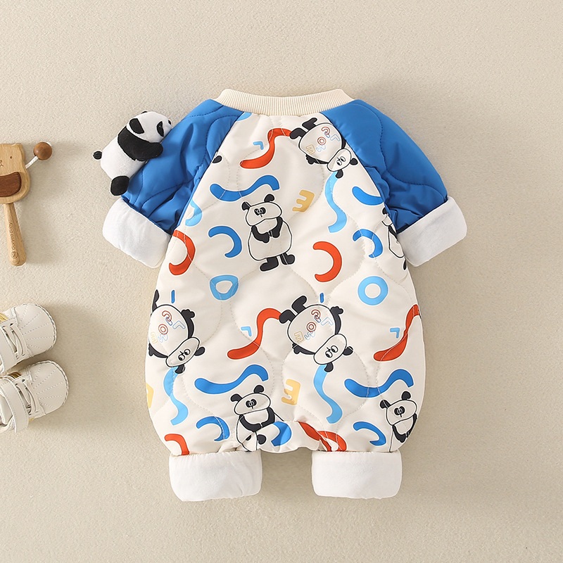 Newborn Baby Cartoon Panda Pattern Thin Cotton Long Sleeve Romper-kissminis